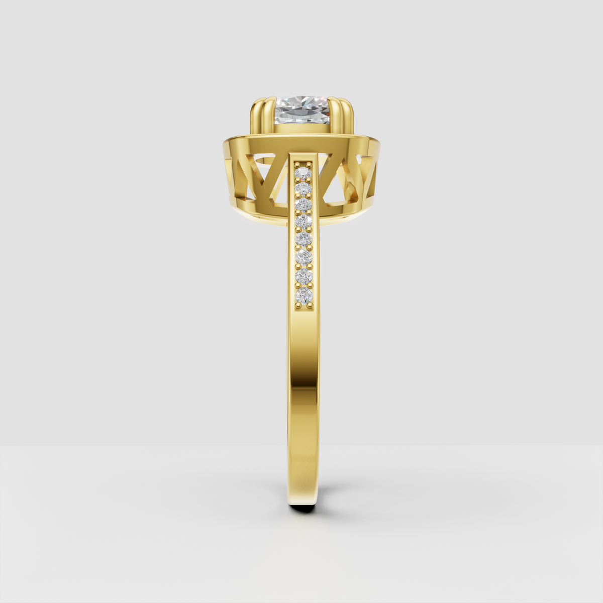 Yellow gold cushion diamond engagement ring