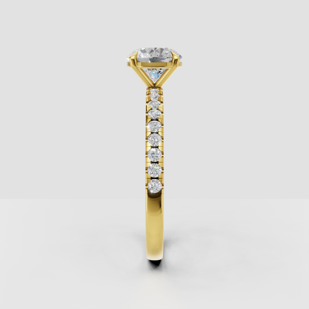 Yellow gold round Diamond engagement ring with sparkling pavé shoulders