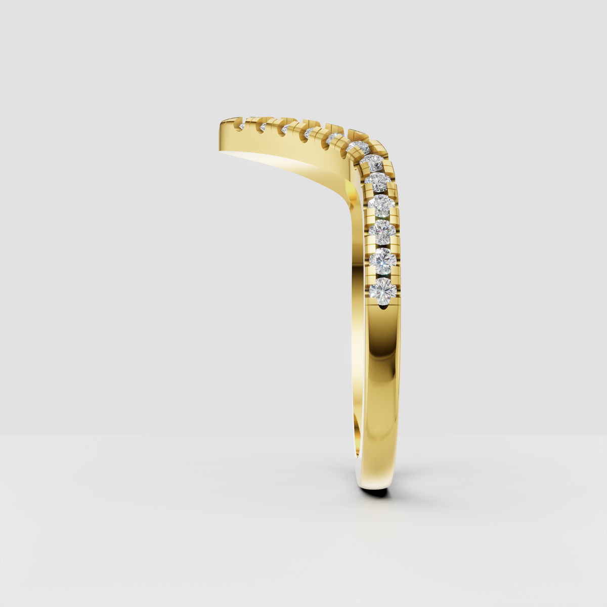Yellow gold V-shaped diamond stacking ring with round stones