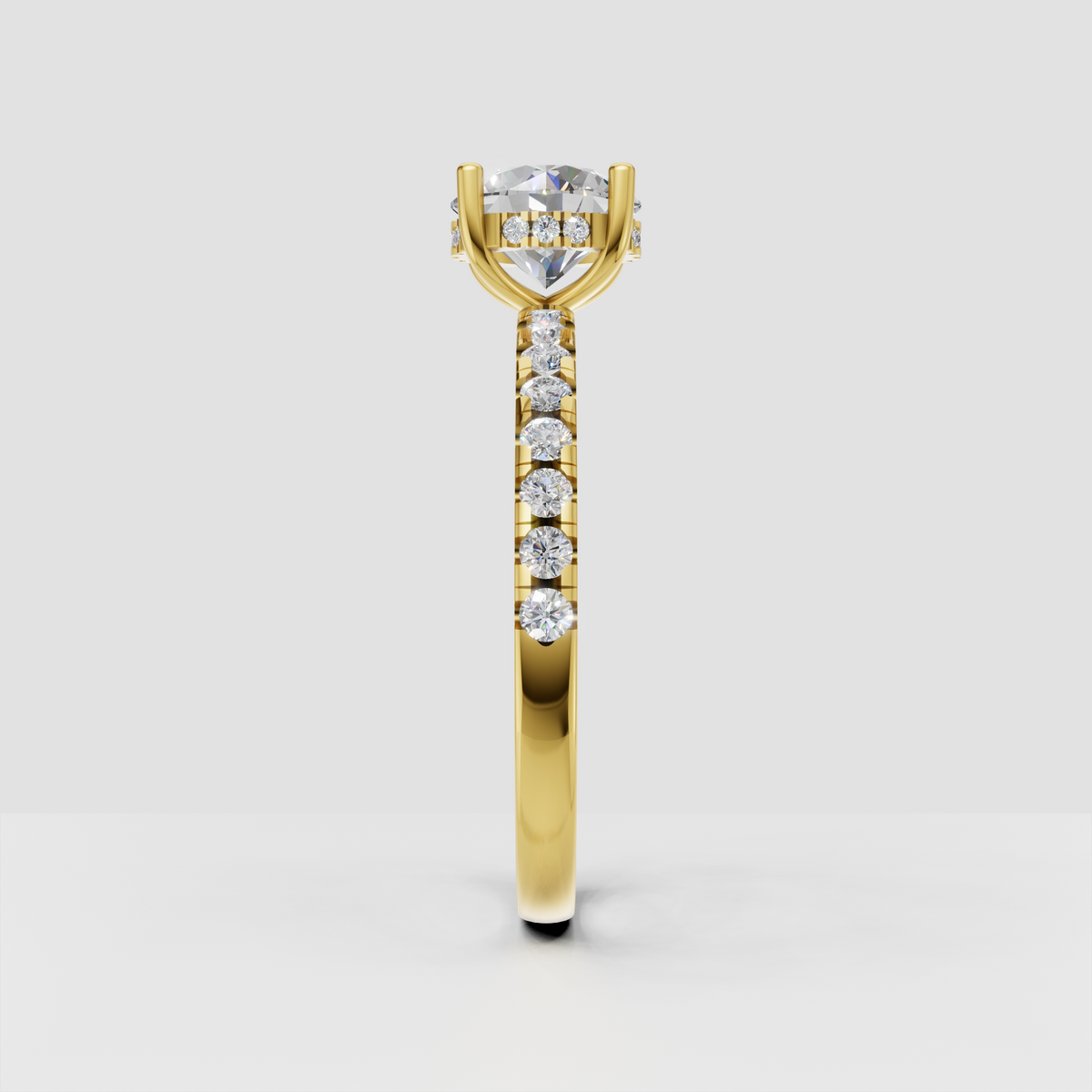 Yellow gold three stone round diamond engagement ring