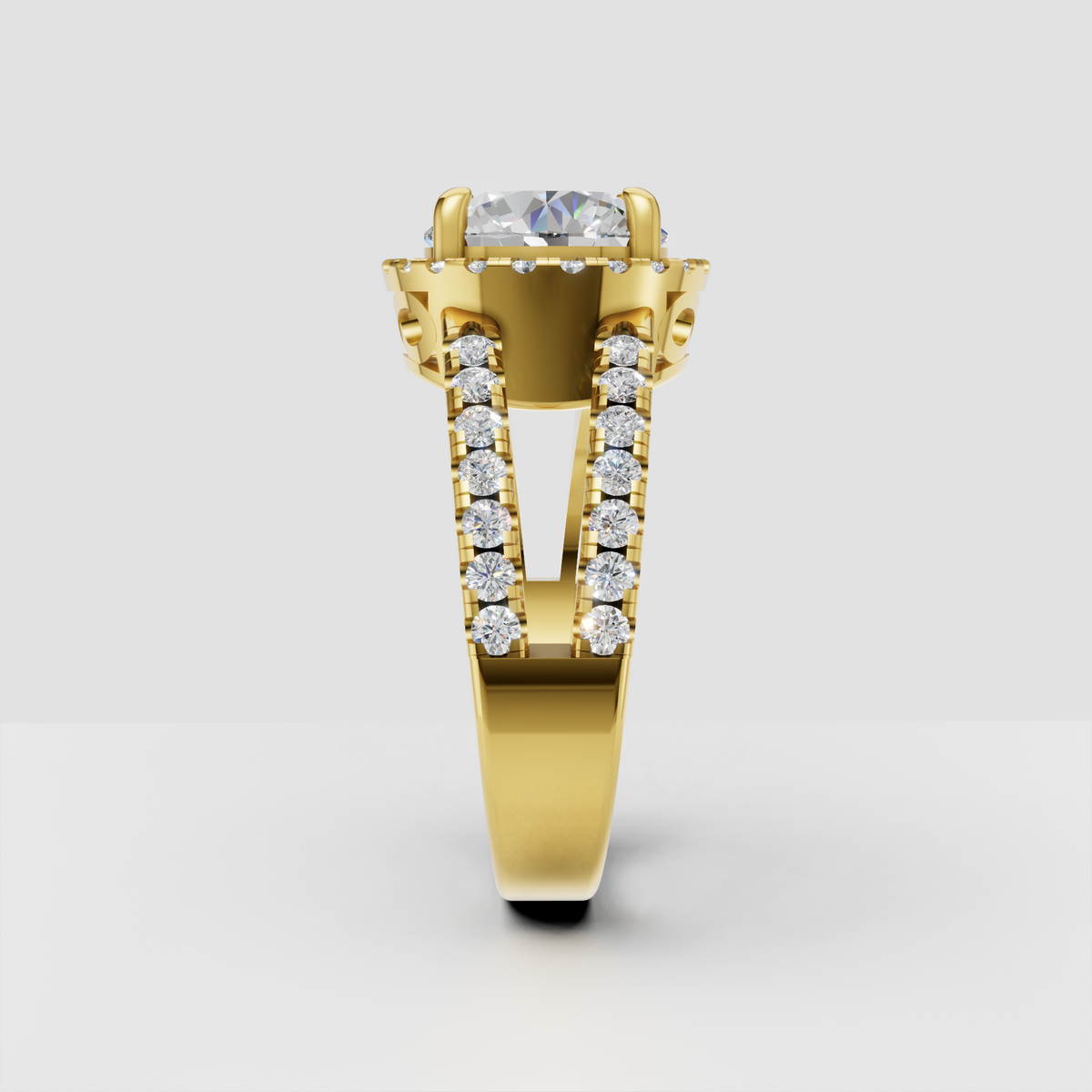 Elegant round cut diamond engagement ring with halo setting