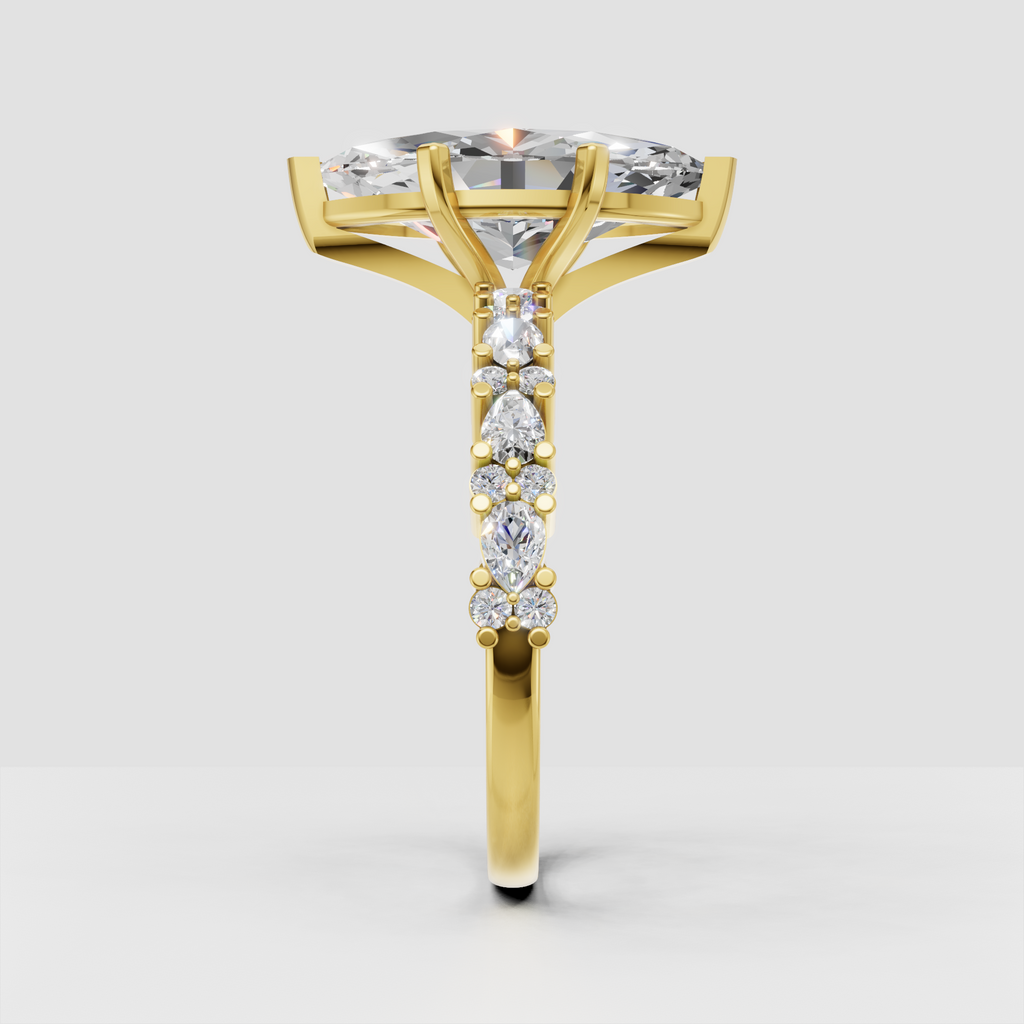 Marquise engagement ring with round diamond accents