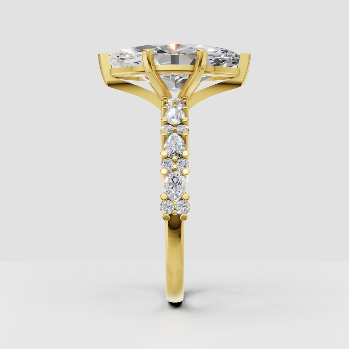 Marquise engagement ring with round diamond accents