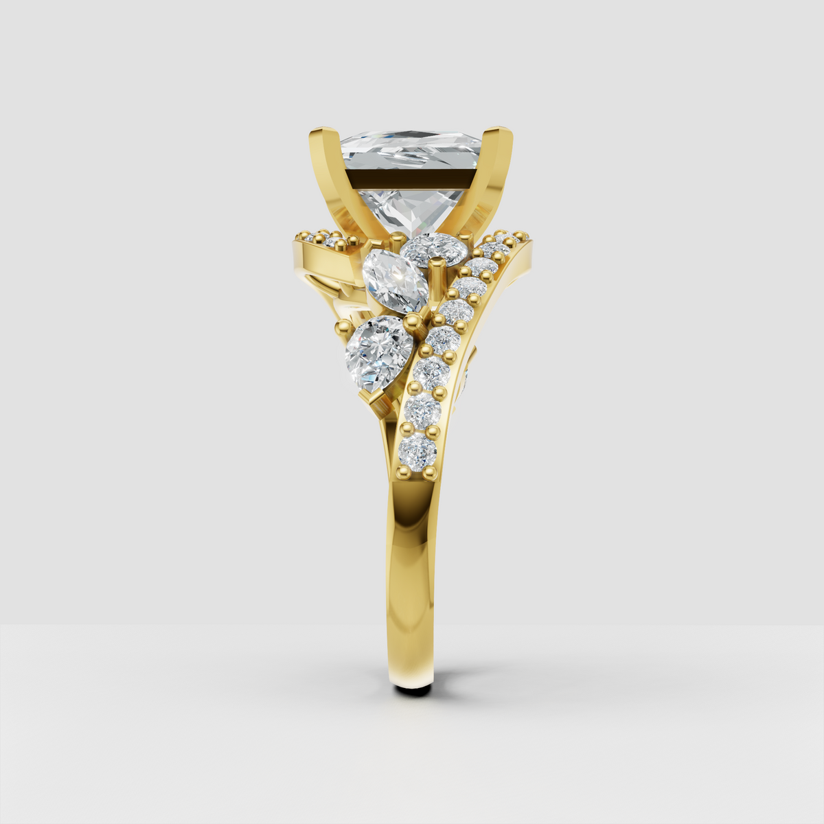 Princess diamond double halo ring in polished precious metal