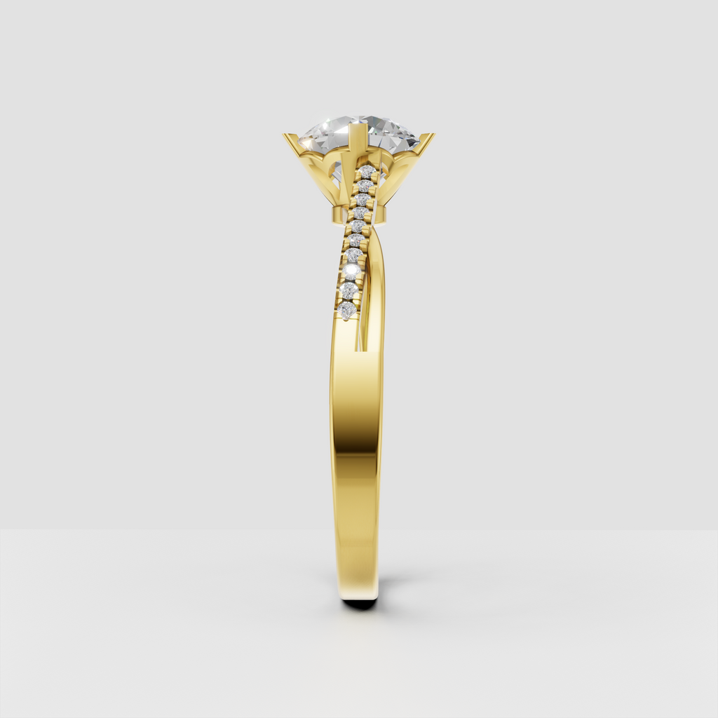 Round Diamond ring featuring delicate pave shoulder stones