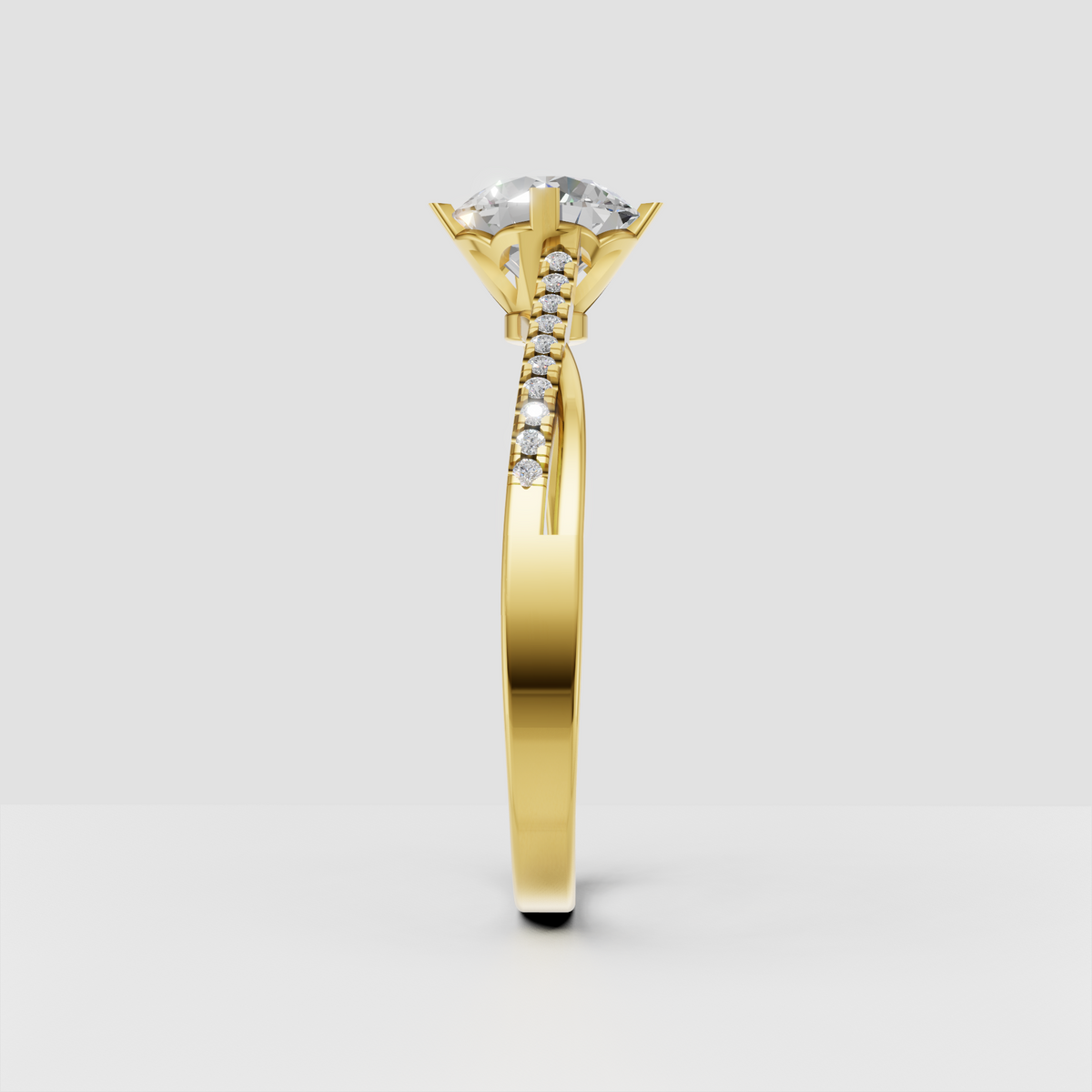 Round Diamond ring featuring delicate pave shoulder stones