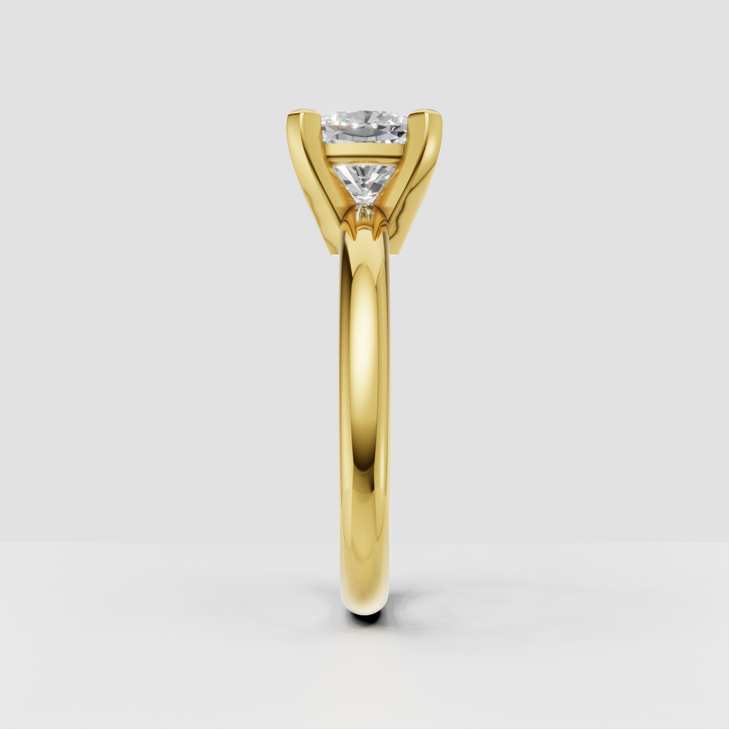 Yellow gold cushion diamond engagement ring front view