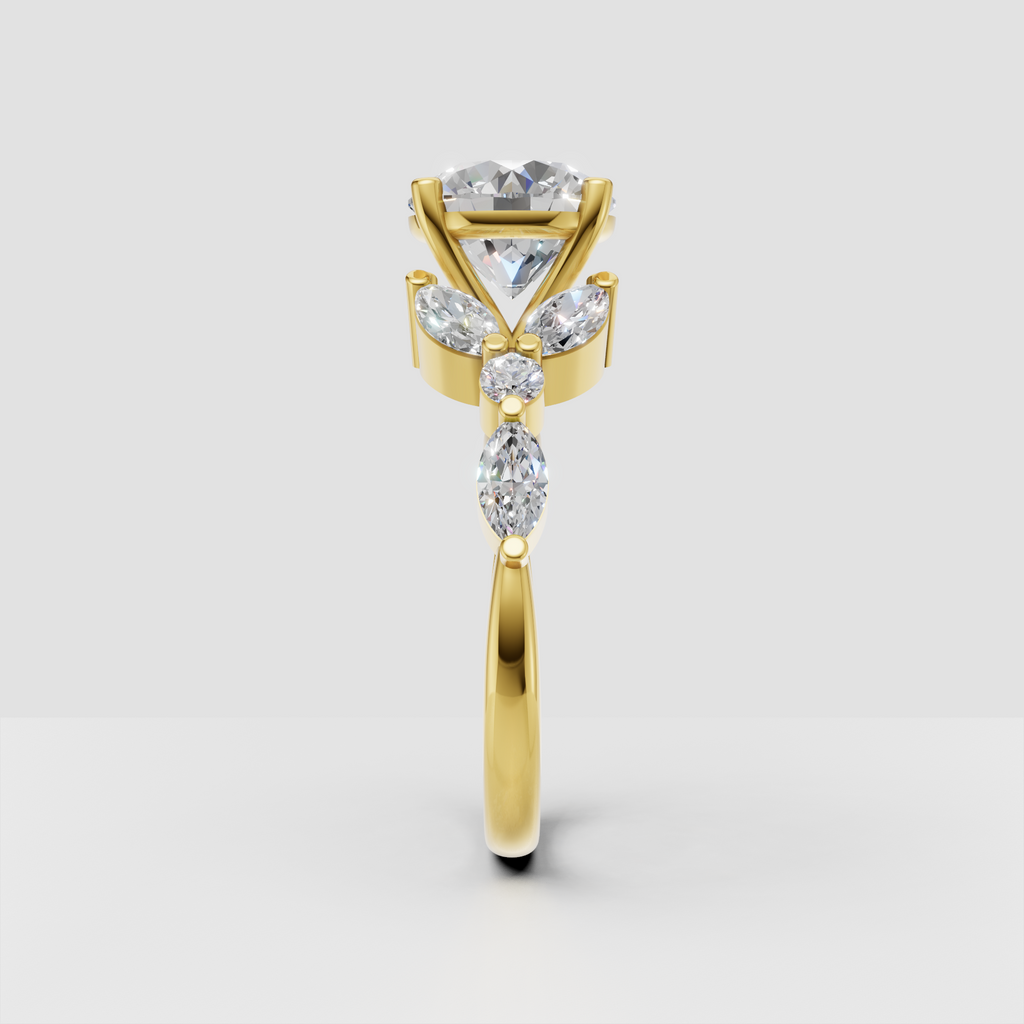 Nature inspired round diamond engagement ring with floral cluster design