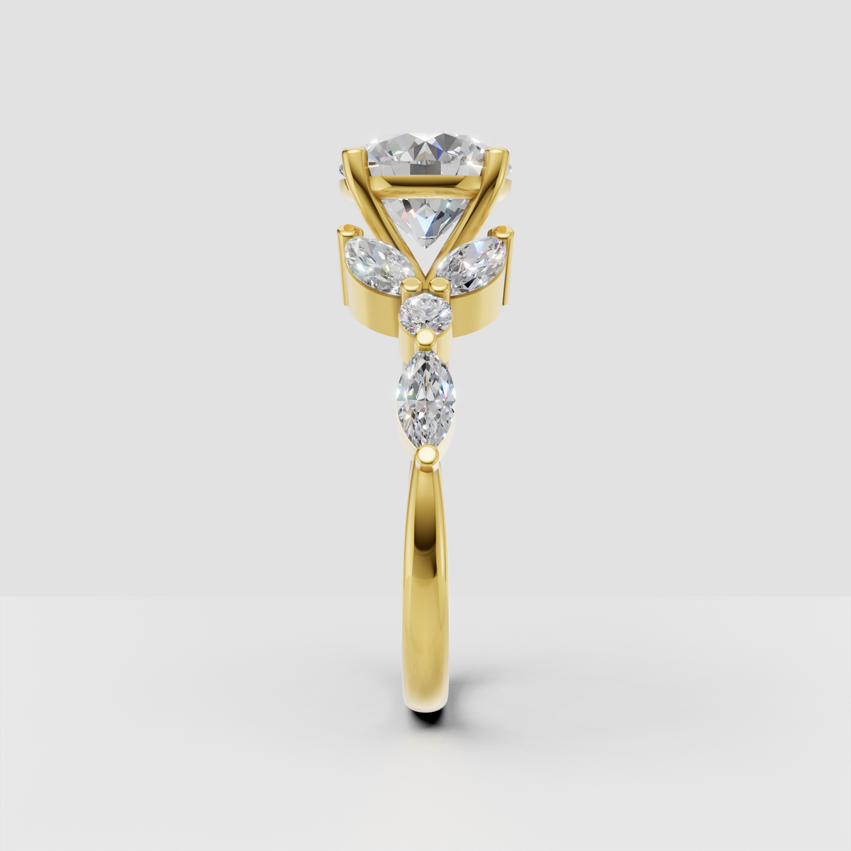 Nature inspired round diamond engagement ring with floral cluster design