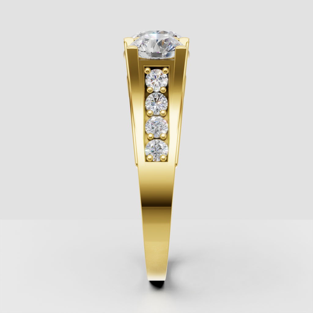 Yellow gold three-stone Diamond engagement ring with pavé shoulders