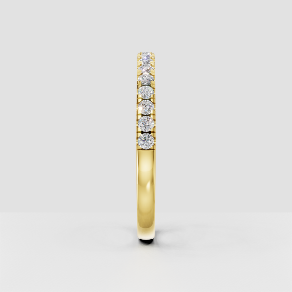 Yellow gold round cut diamond wedding band with half eternity design