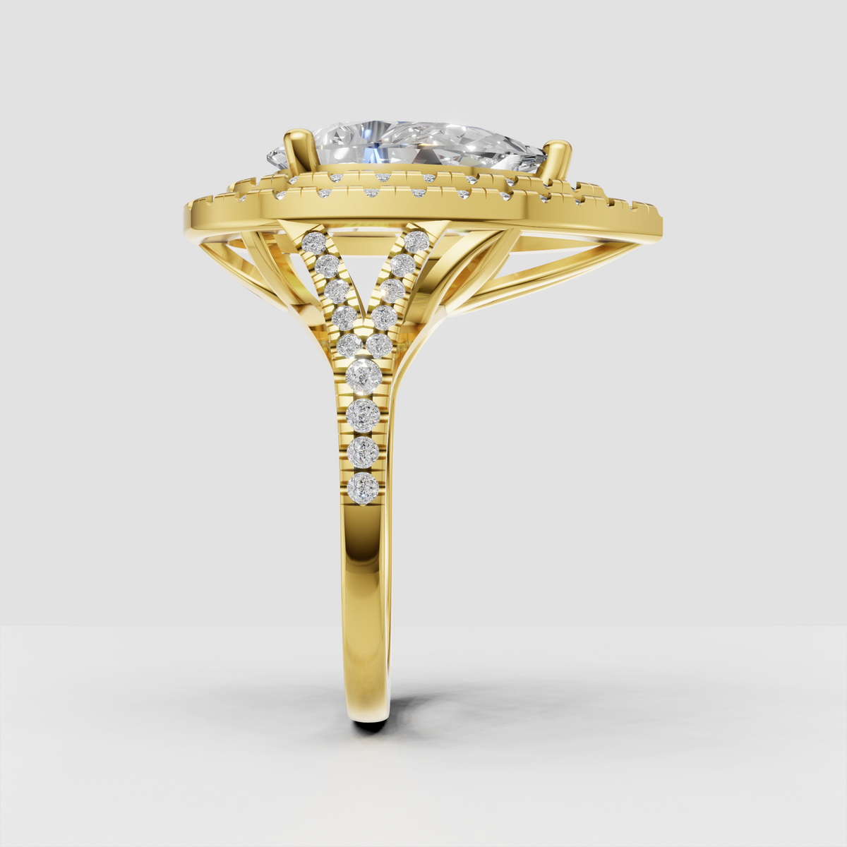 Luxury pear cut engagement ring with sparkling double halo