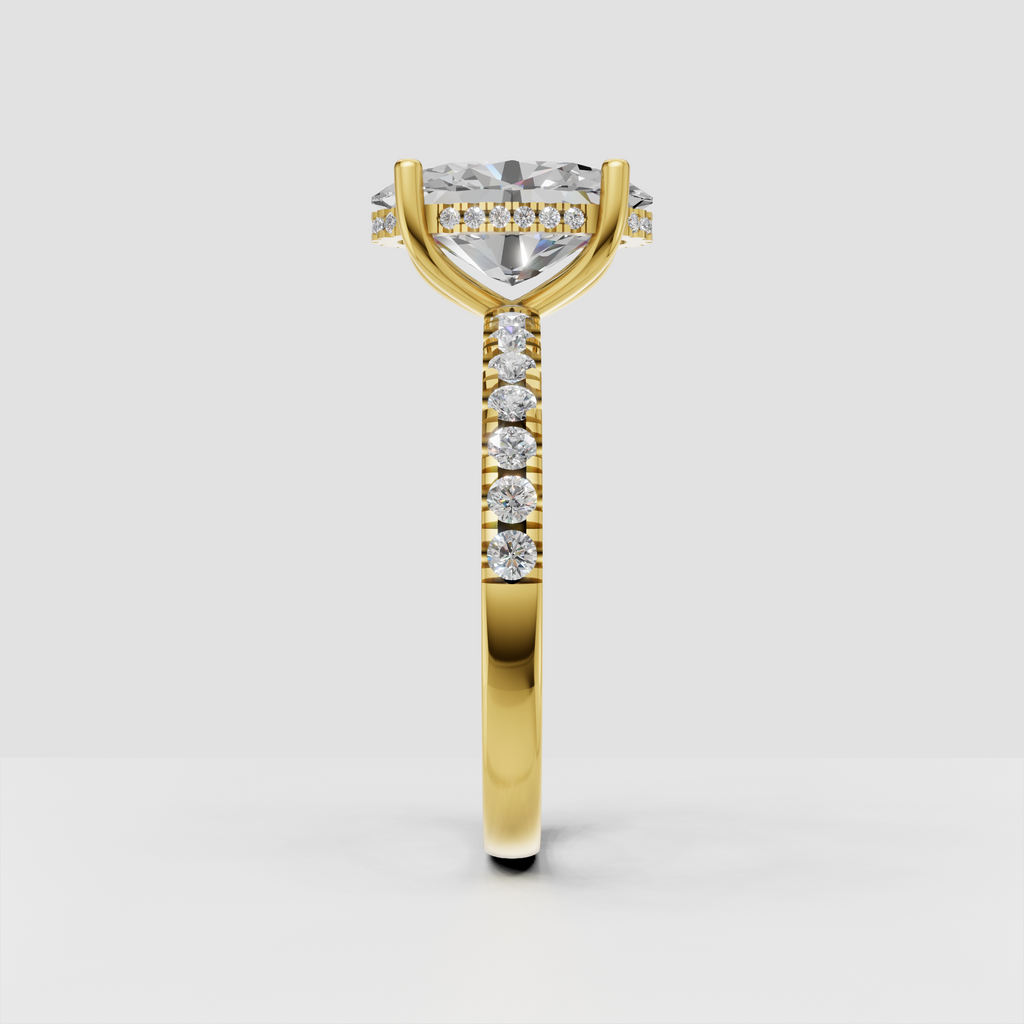 Oval hidden halo diamond ring in polished yellow gold