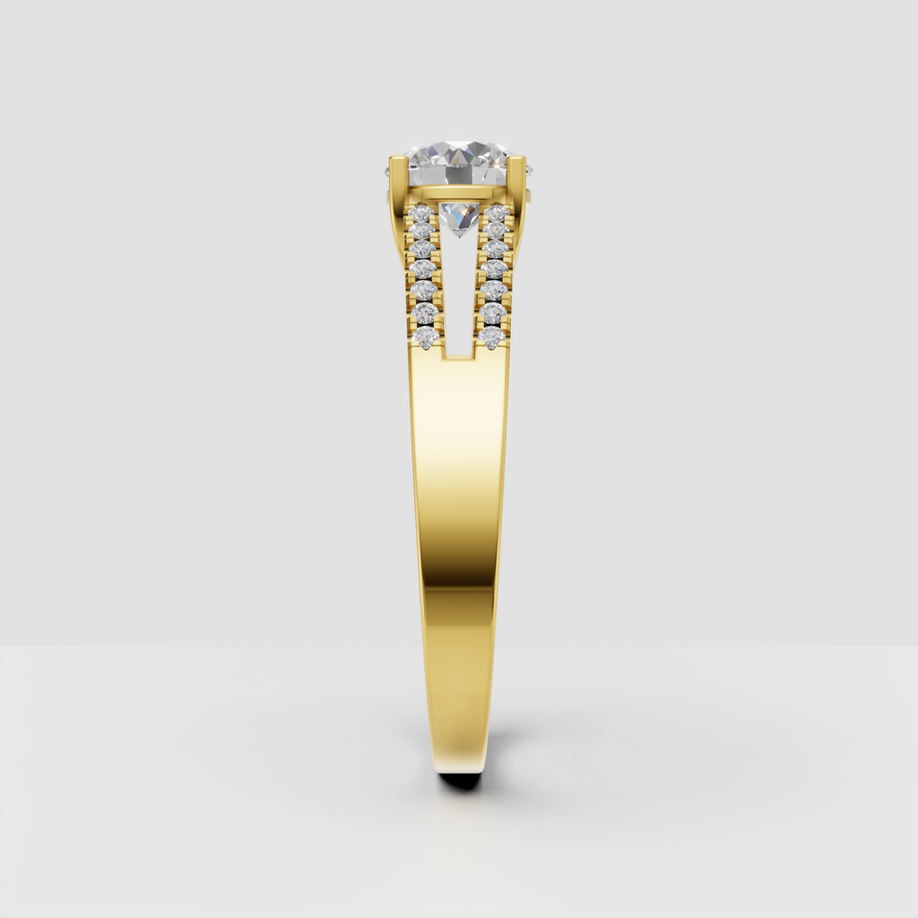 Yellow gold round diamond engagement ring with split-shank design