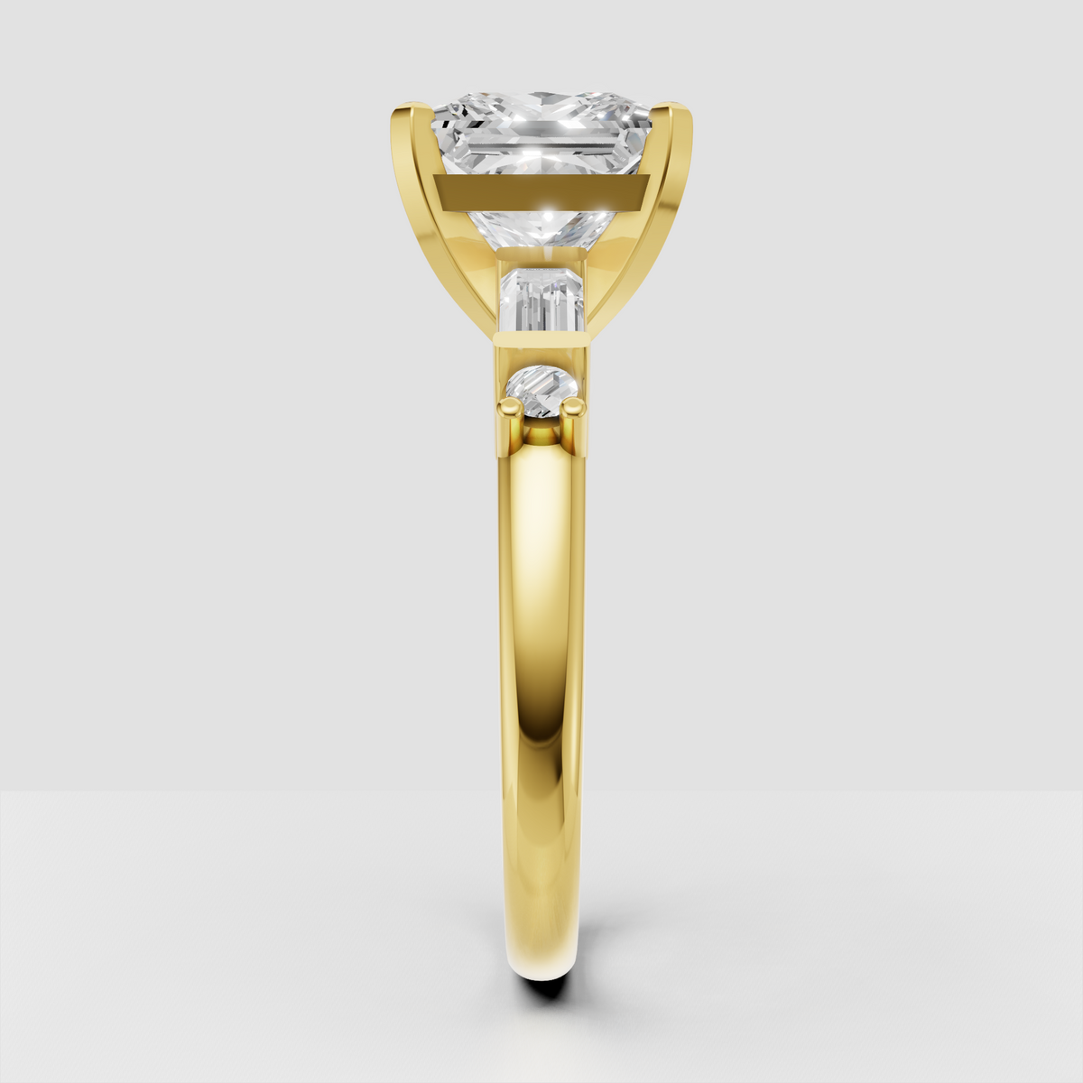 Yellow gold princess diamond engagement ring with four prongs