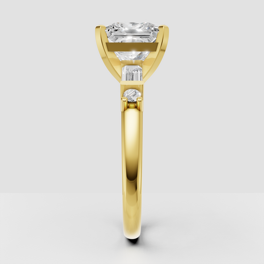 Yellow gold princess diamond engagement ring with four prongs