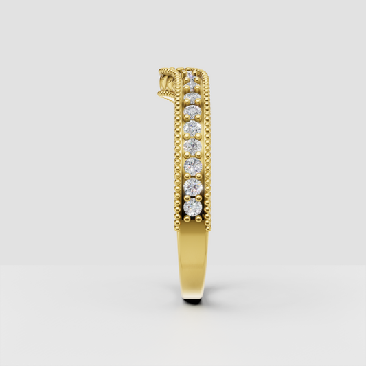 Yellow gold floral diamond wedding ring with beadwork