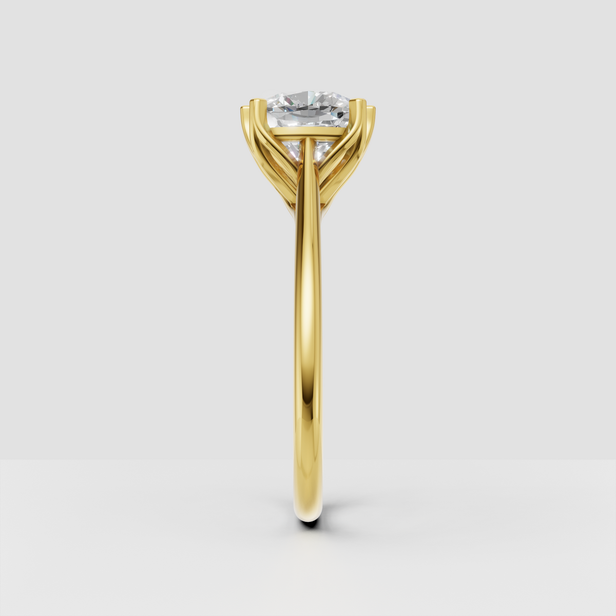 Yellow-gold cushion-cut diamond ring with six-prong setting