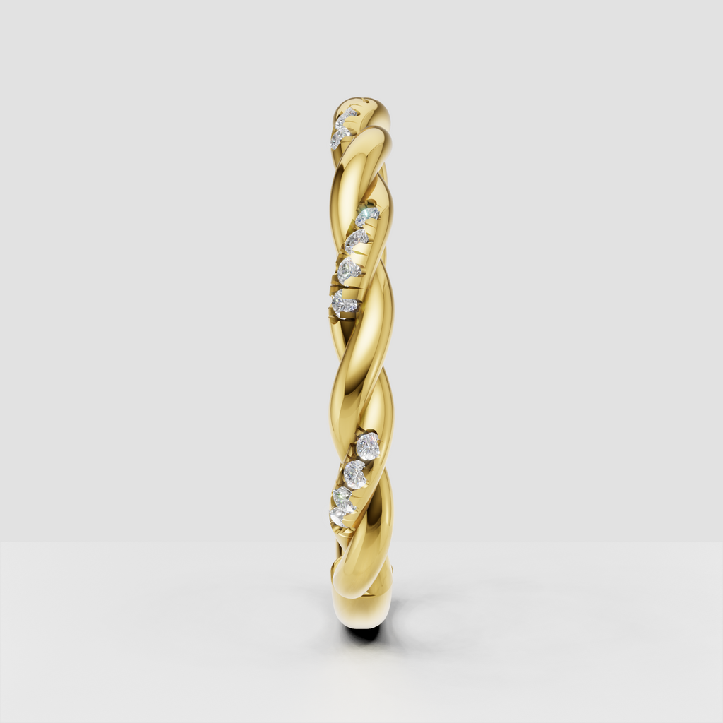 Interwoven round diamond band with pavé accents