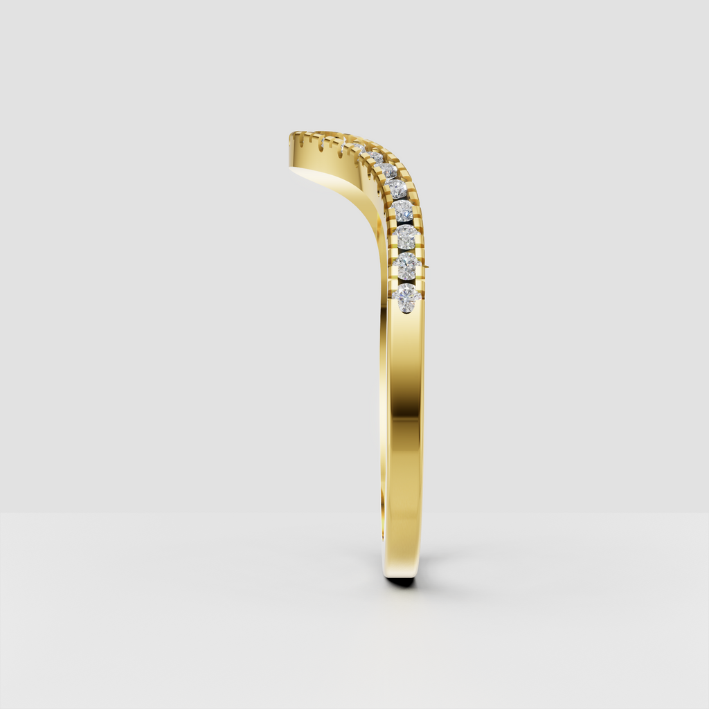 Yellow gold contour band featuring a row of round sparkling stones