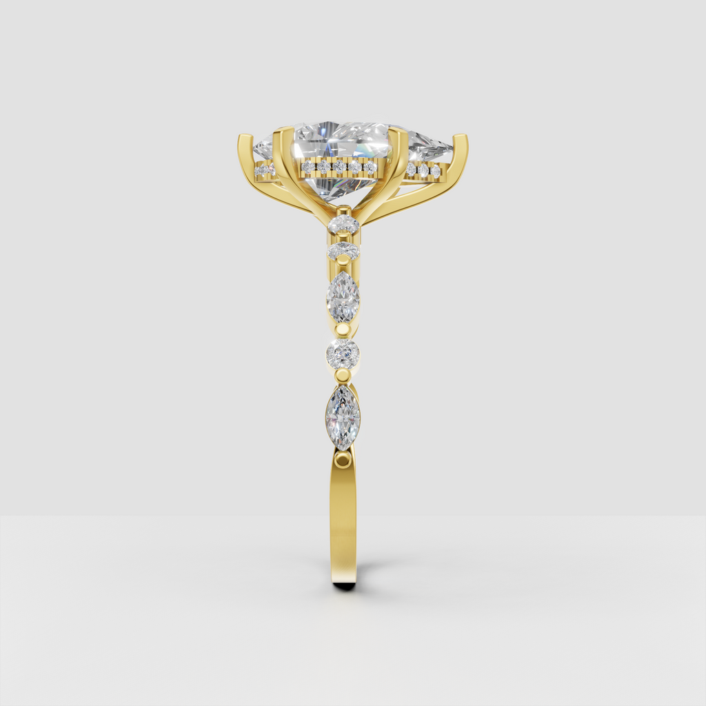 Elegant marquise cut solitaire ring with diamond side stones
