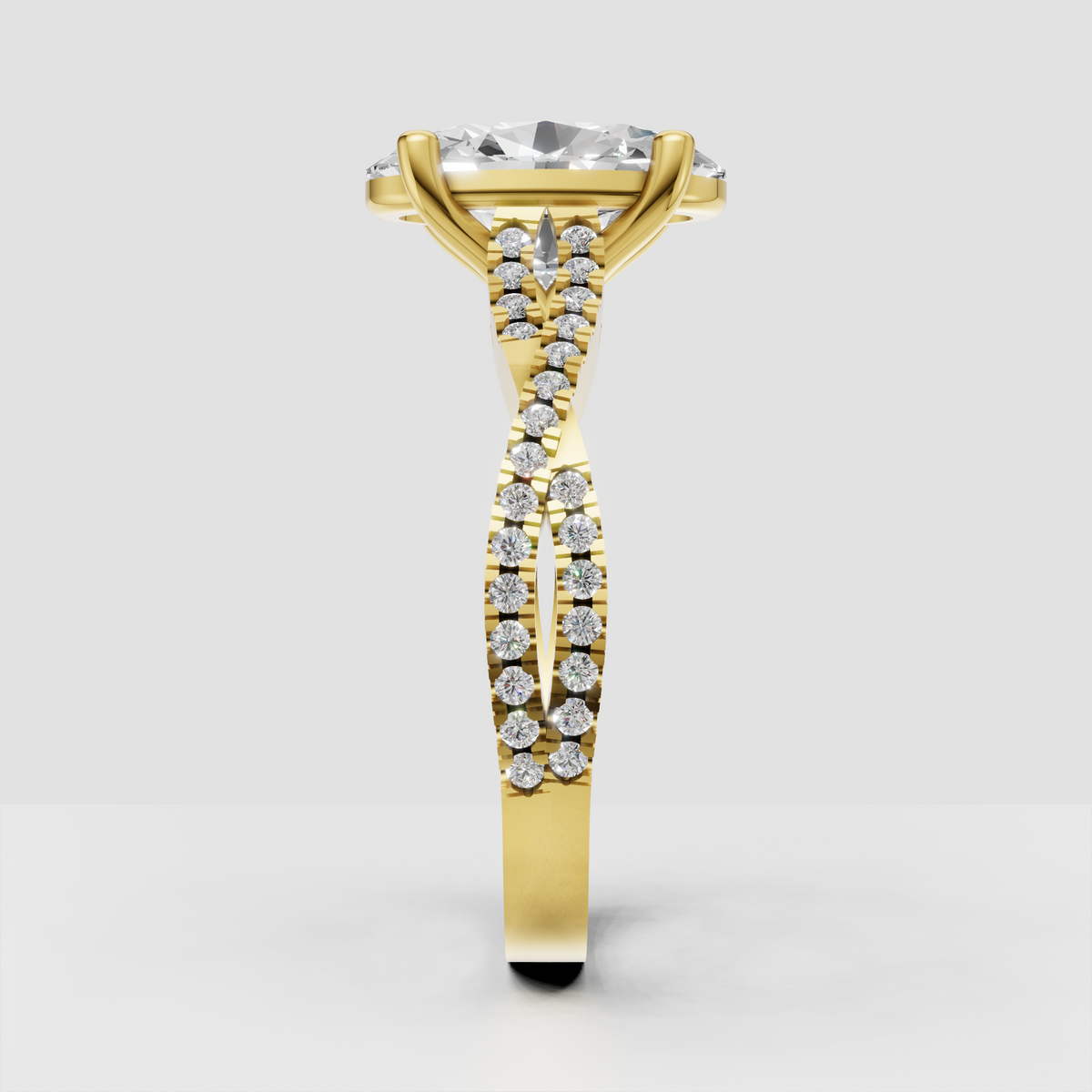 Yellow gold oval Diamond engagement ring with cathedral setting