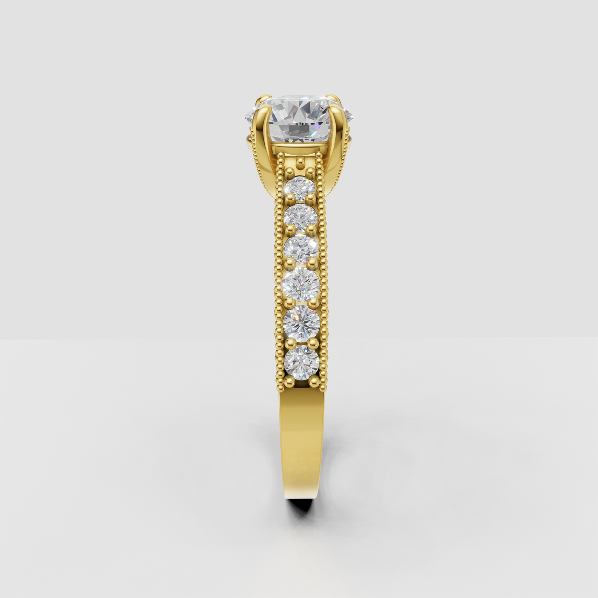 Yellow gold vintage diamond ring with beaded detailing