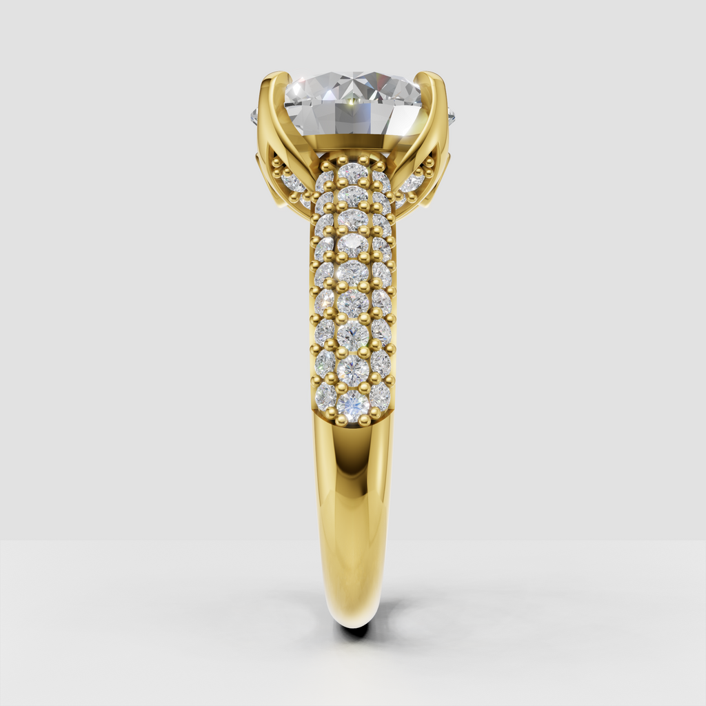 Vintage inspired round diamond ring with sparkling pavé shoulders