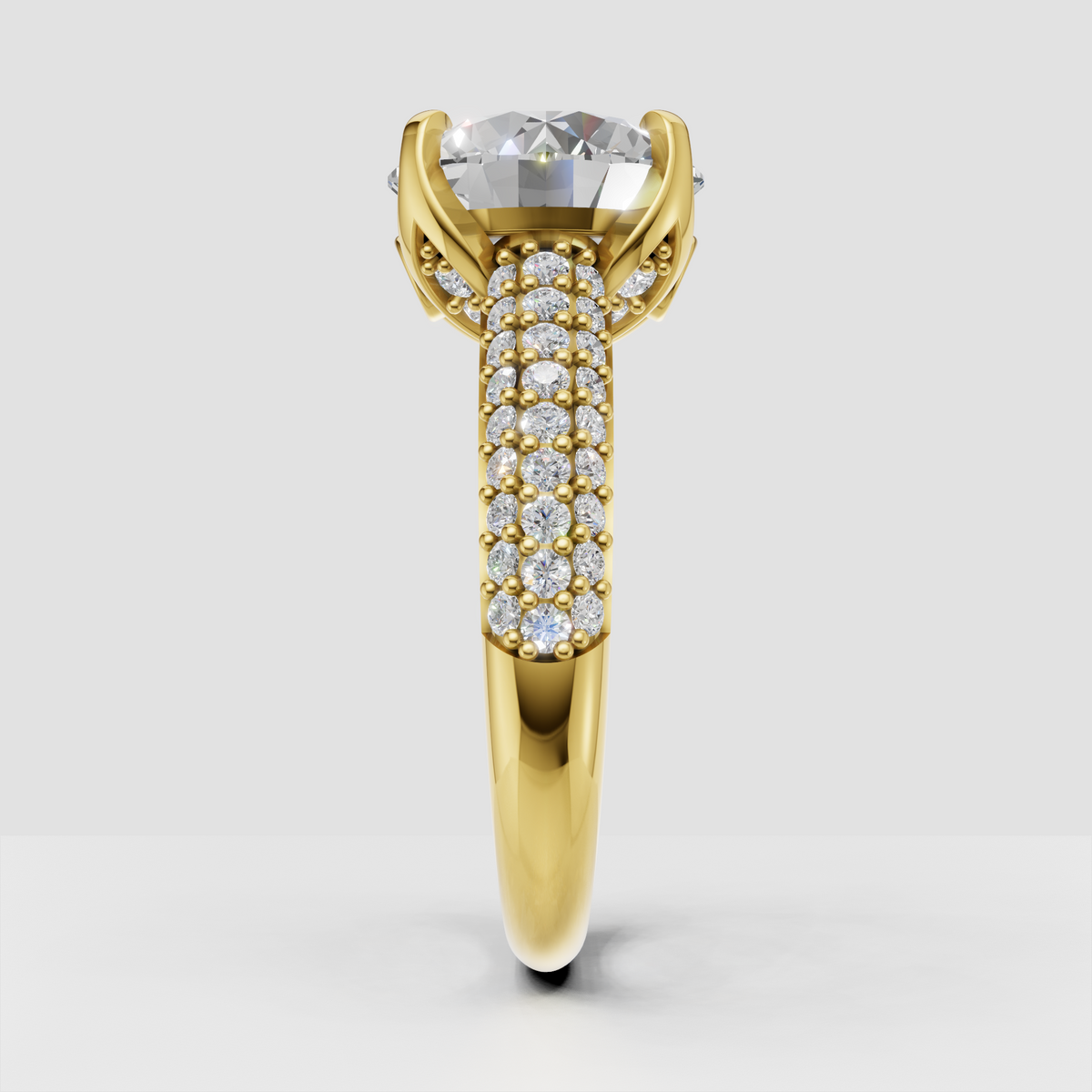 Vintage inspired round diamond ring with sparkling pavé shoulders