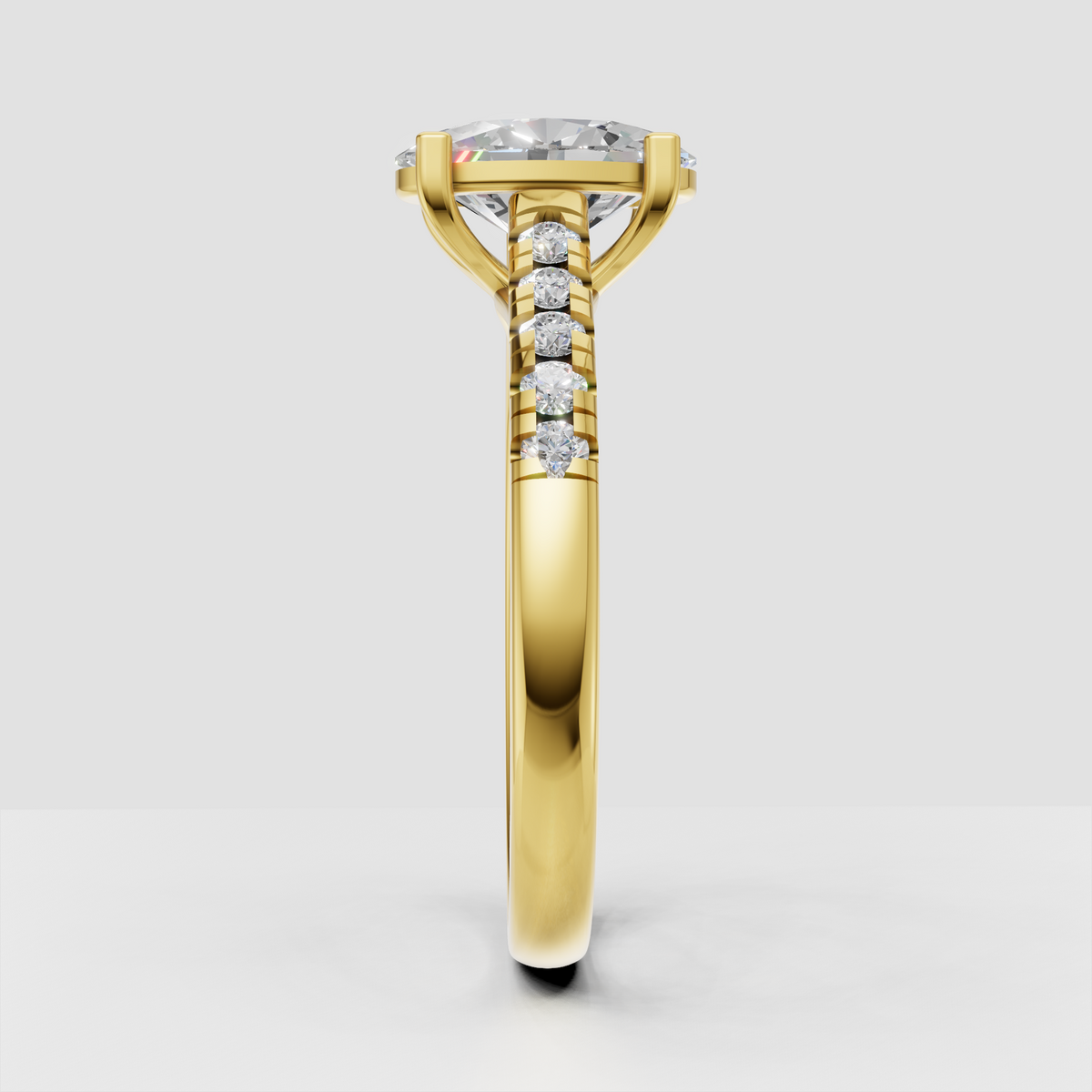 Oval center diamond solitaire ring with sparkling pavé shoulders