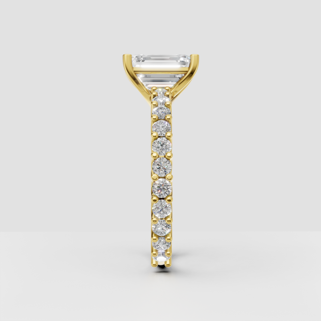 Luxury emerald cut engagement ring with split shank band