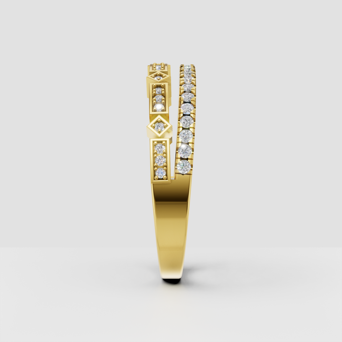 Luxury round diamond geometric band ring in yellow gold