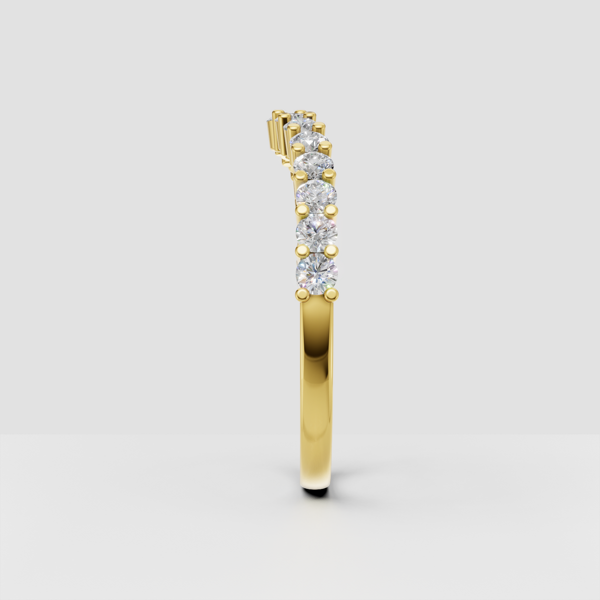 Yellow gold round diamond half eternity band with graduated stones