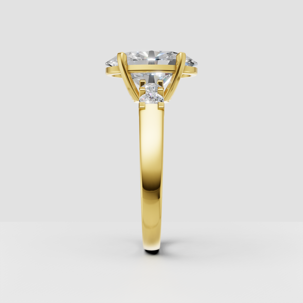 Elegant oval diamond cathedral ring with five stone design