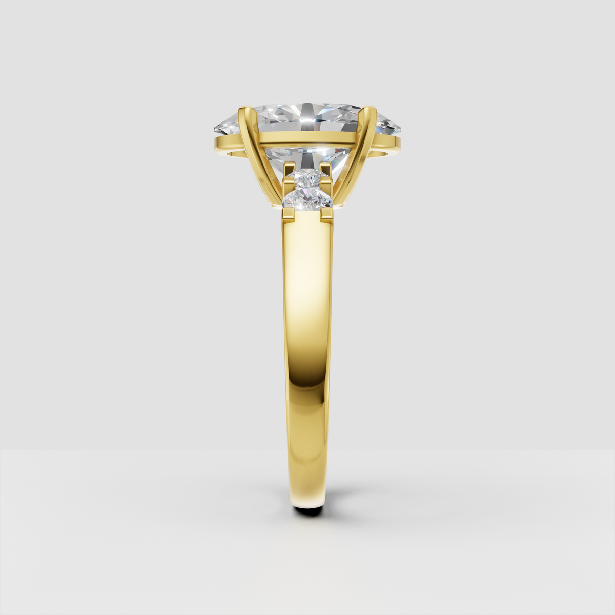 Elegant oval diamond cathedral ring with five stone design