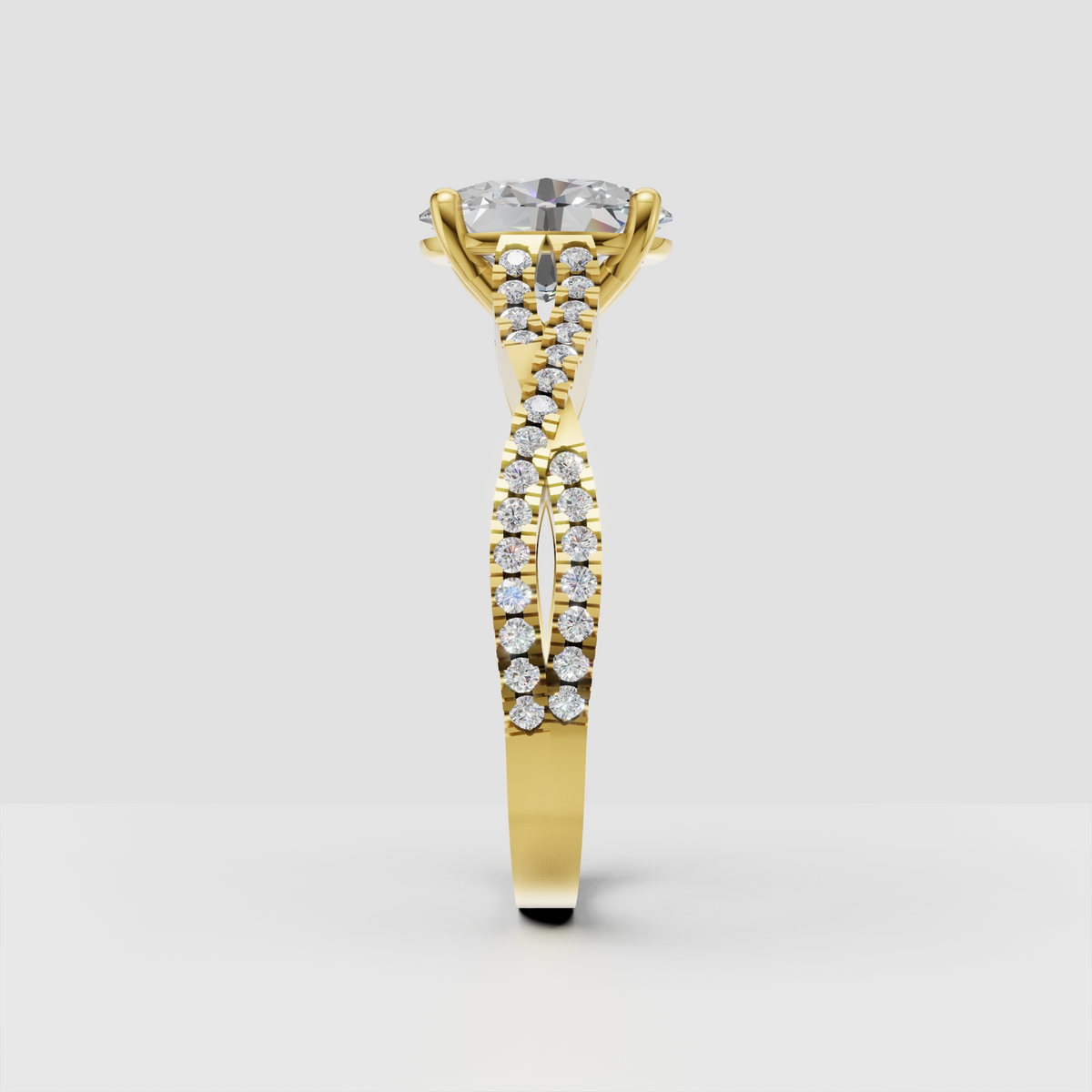 Elegant oval engagement ring with sparkling pavé shoulders