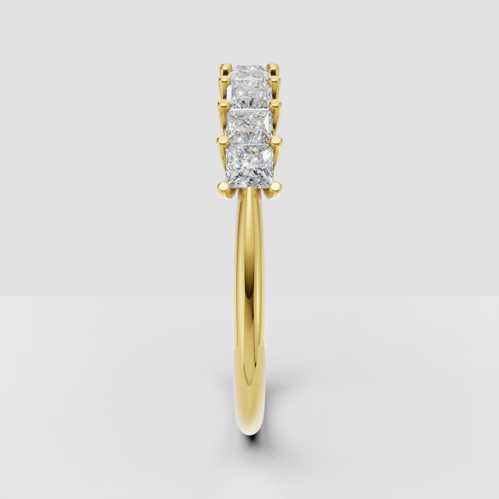 Princess cut diamond ring featuring a continuous stone row