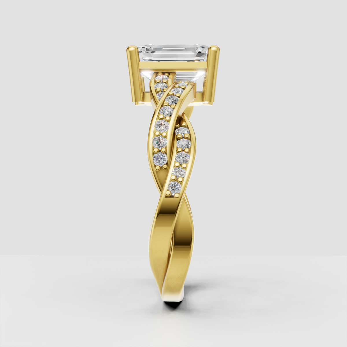 Emerald diamond engagement ring with twisted band