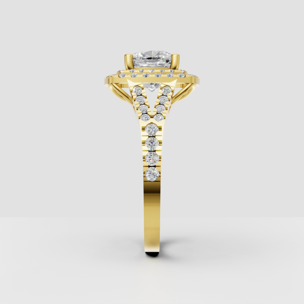 Luxury cushion cut diamond ring with pave shoulders