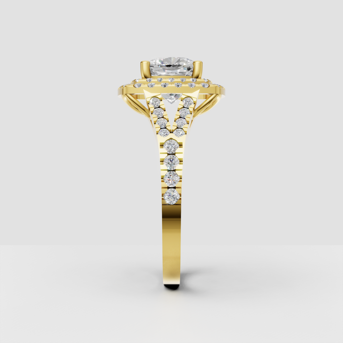 Luxury cushion cut diamond ring with pave shoulders