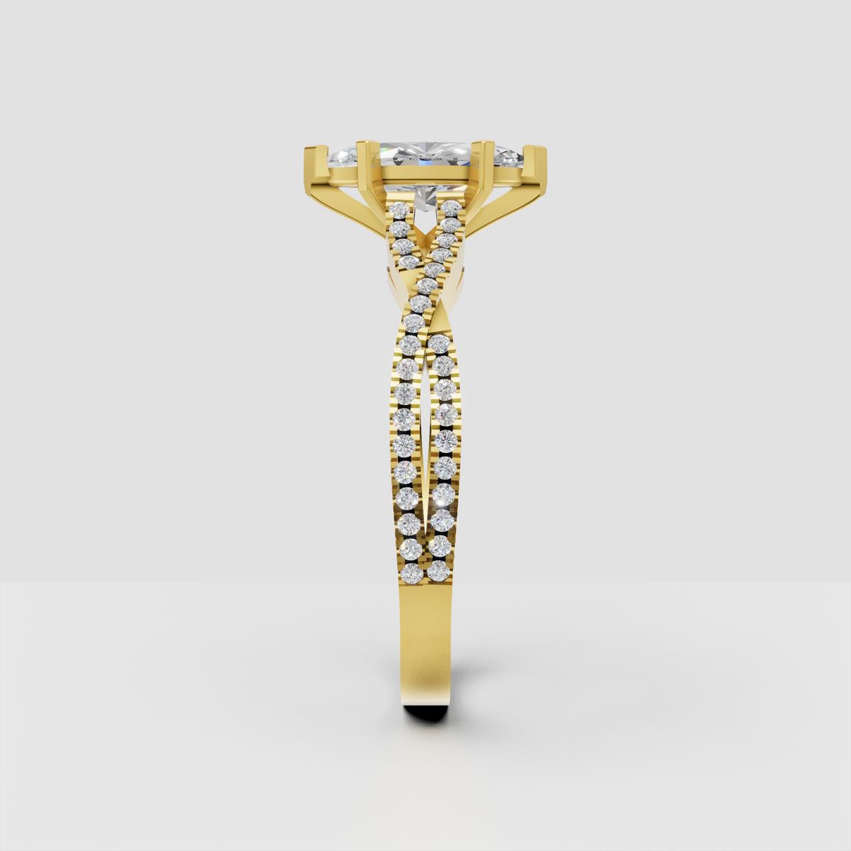 Yellow gold marquise diamond ring with elegant cathedral setting