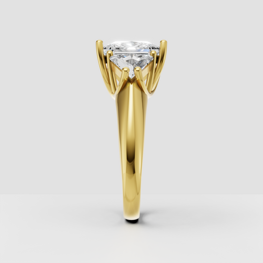 Yellow gold princess cut three stone diamond engagement ring