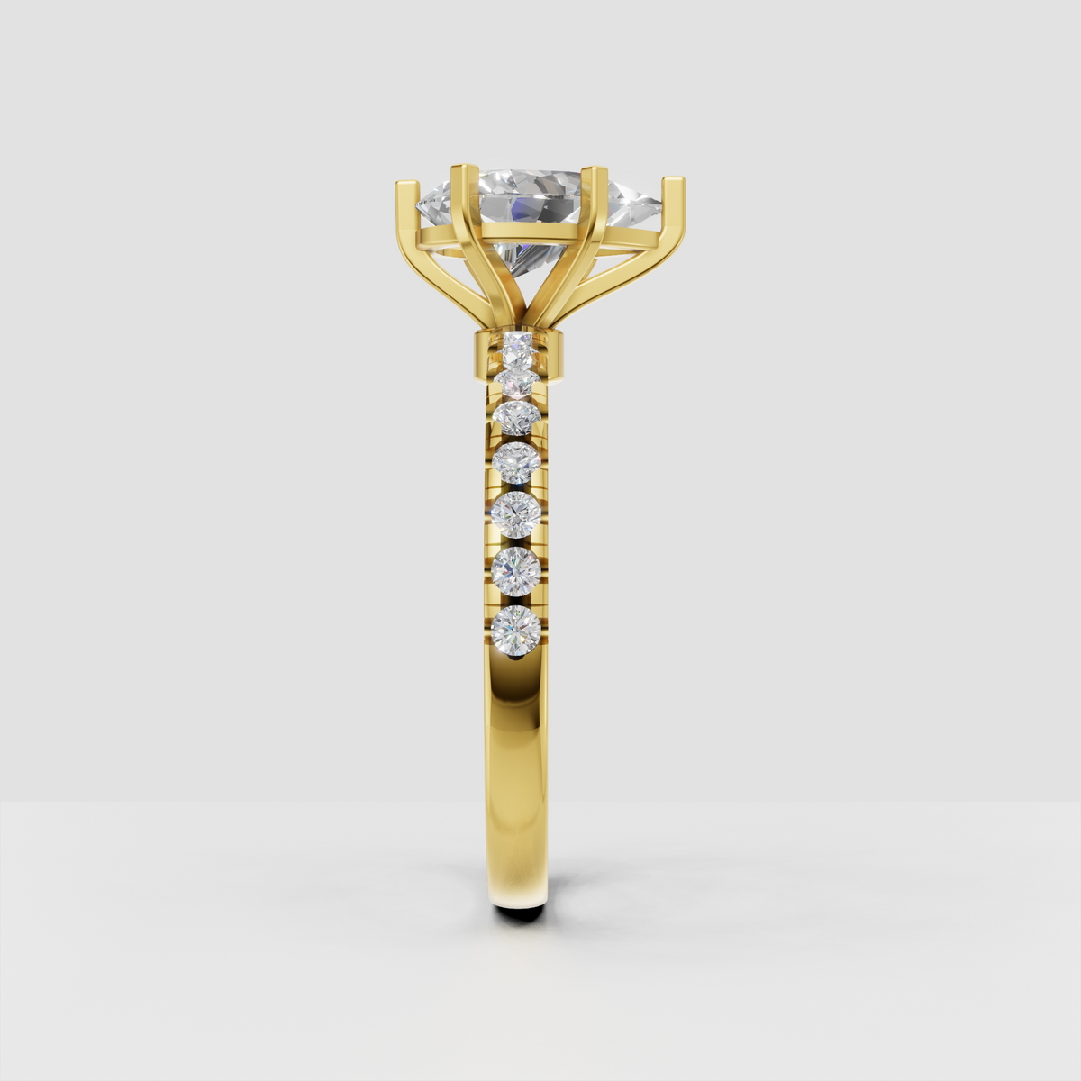 Elegant pear cut diamond solitaire ring with accent diamonds