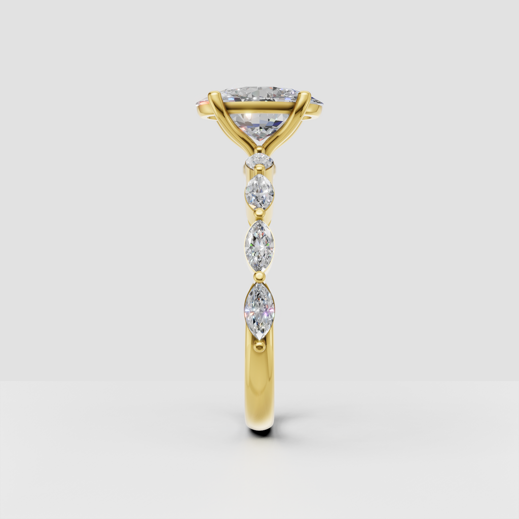 Yellow gold oval diamond ring with four-prong center setting