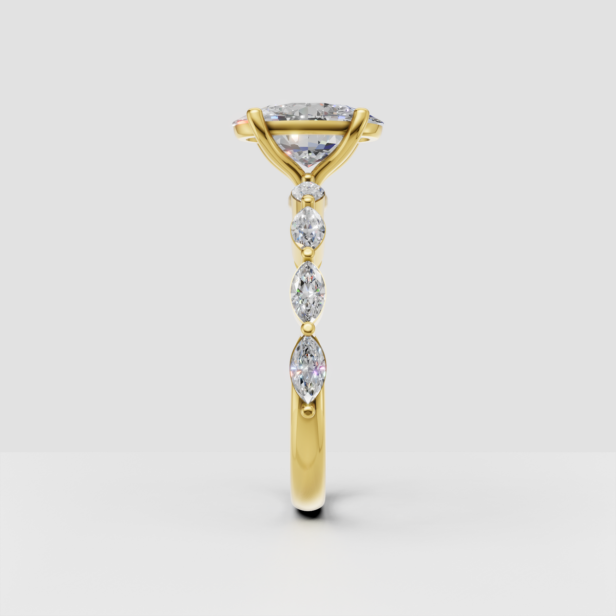 Yellow gold oval diamond ring with four-prong center setting