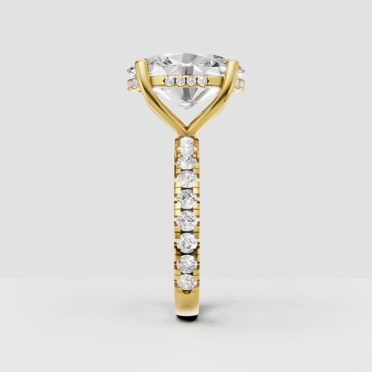 14K gold oval diamond ring with pavé-set band