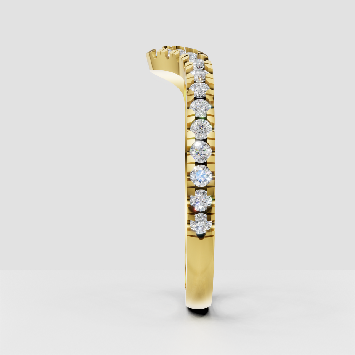 Round diamond chevron band featuring shared-prong setting