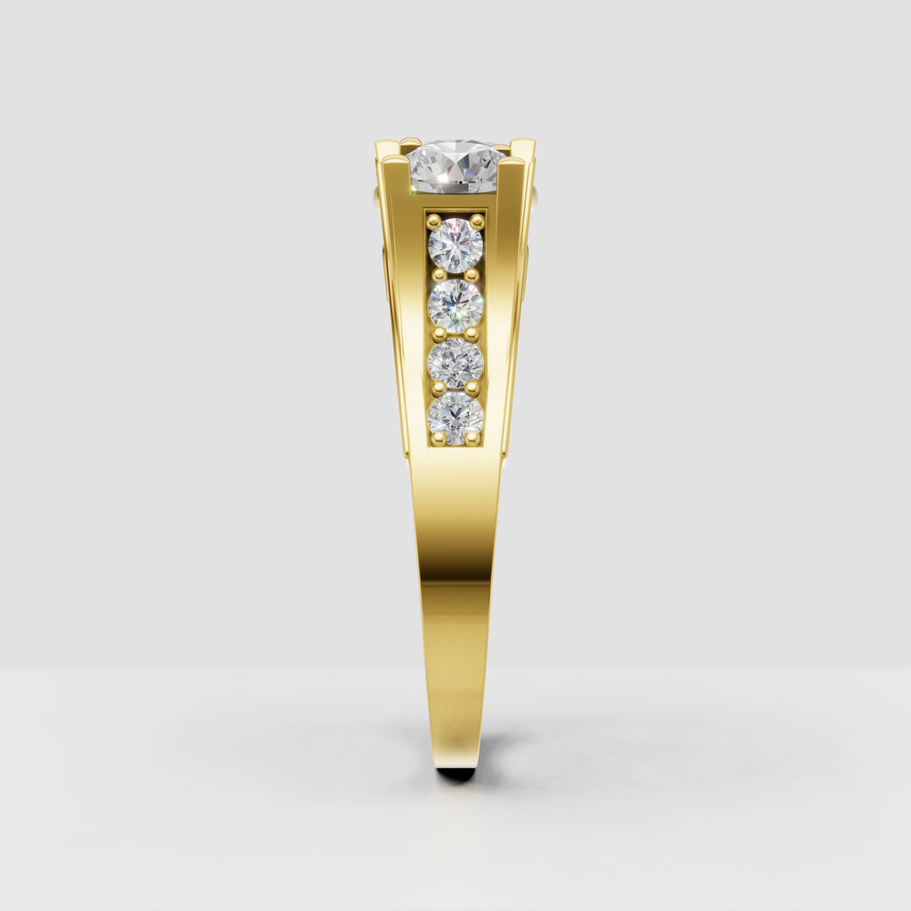 Three-stone round diamond ring with sculpted prong setting
