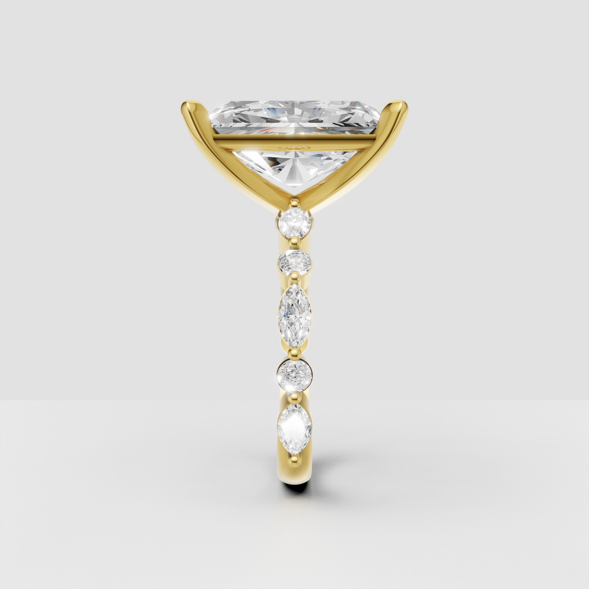 Luxury radiant cut diamond engagement ring with sculpted gold gallery