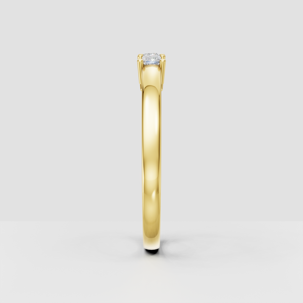 Yellow gold princess cut diamond ring with five square stones in shared prongs